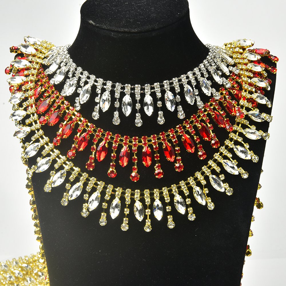 3cm Width Horse Eye Rhinestone Tassel Trimming Drop Pendant Crystal Fringe Chain Diy Dress Edge Women Shoes Clothes Accessories