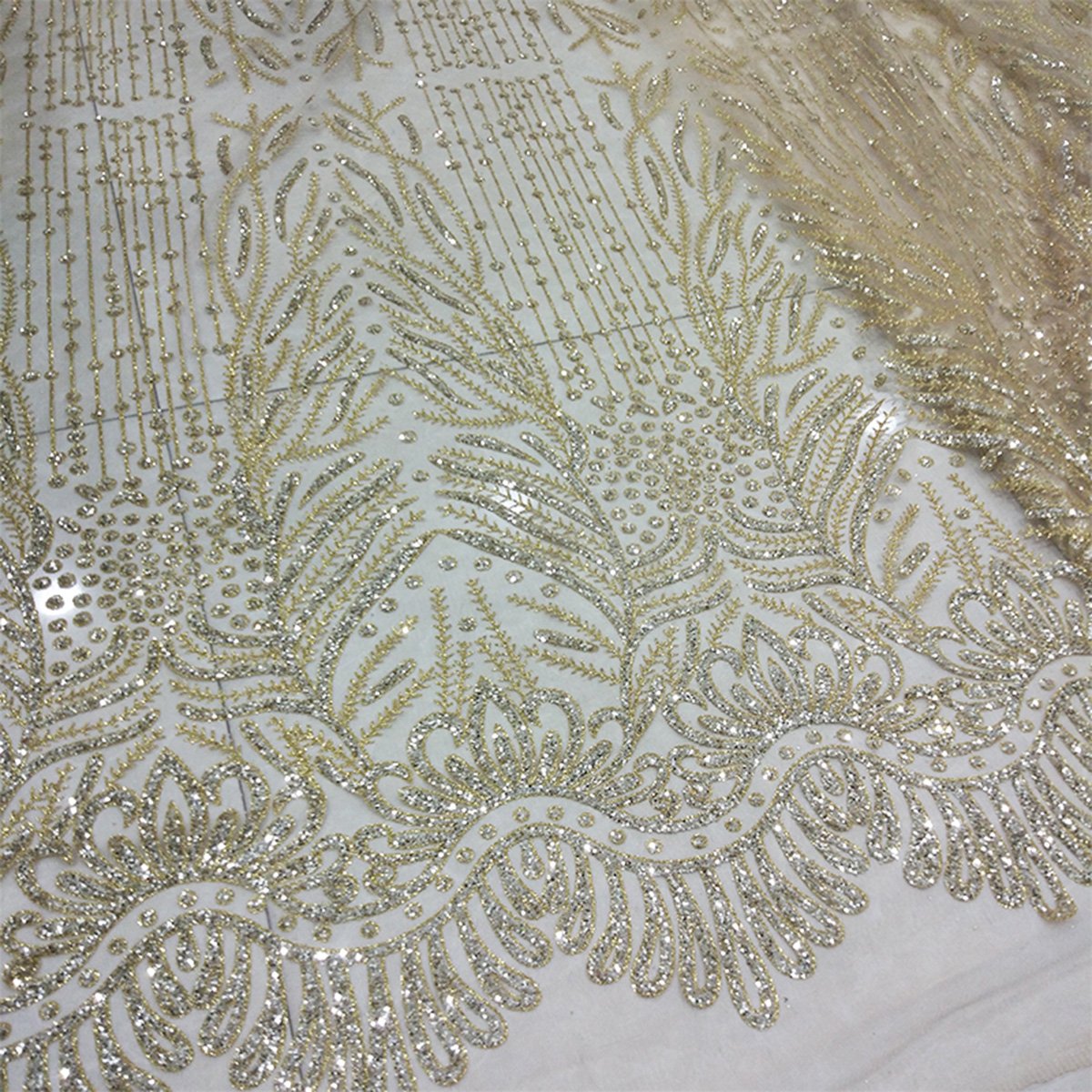 Wholesale Nigerian Champagne Gold Glitter Tulle Lace Fabric Sequin Online For Sparkle French Fashion Clothing Mesh Trim Material