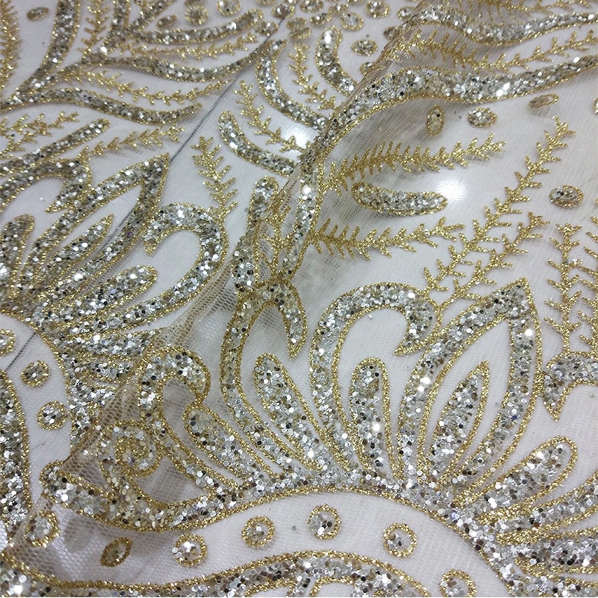 Wholesale Nigerian Champagne Gold Glitter Tulle Lace Fabric Sequin Online For Sparkle French Fashion Clothing Mesh Trim Material