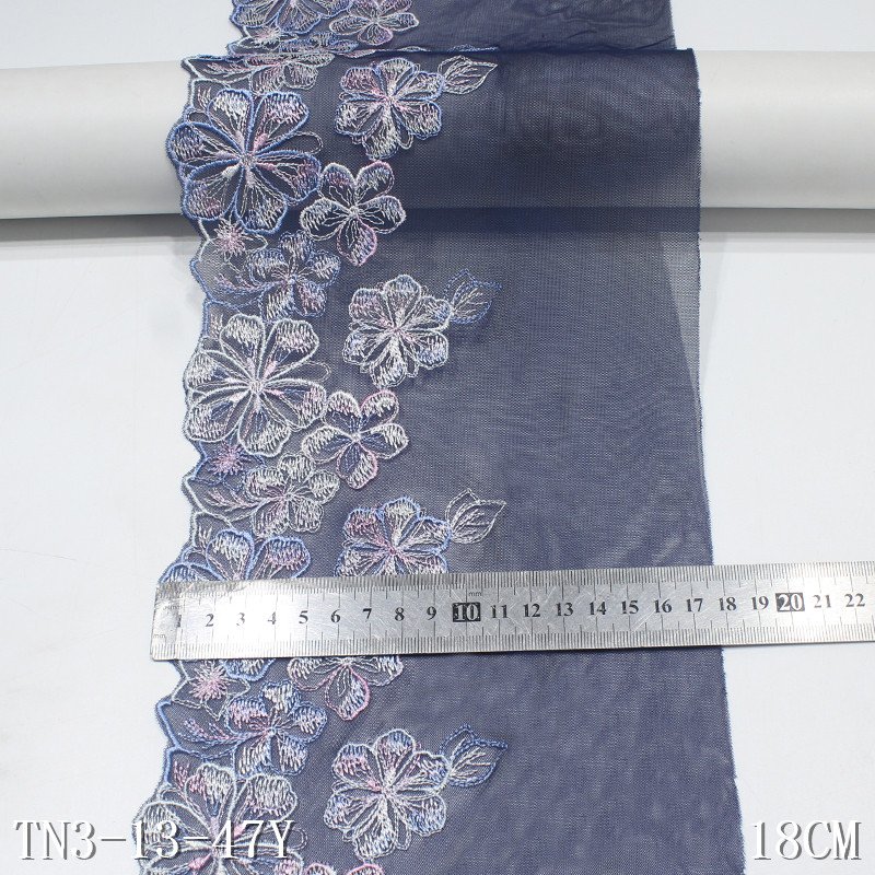 18cm blue embroidery lace flower trimming embroidery lace fabric nylon polyester lace