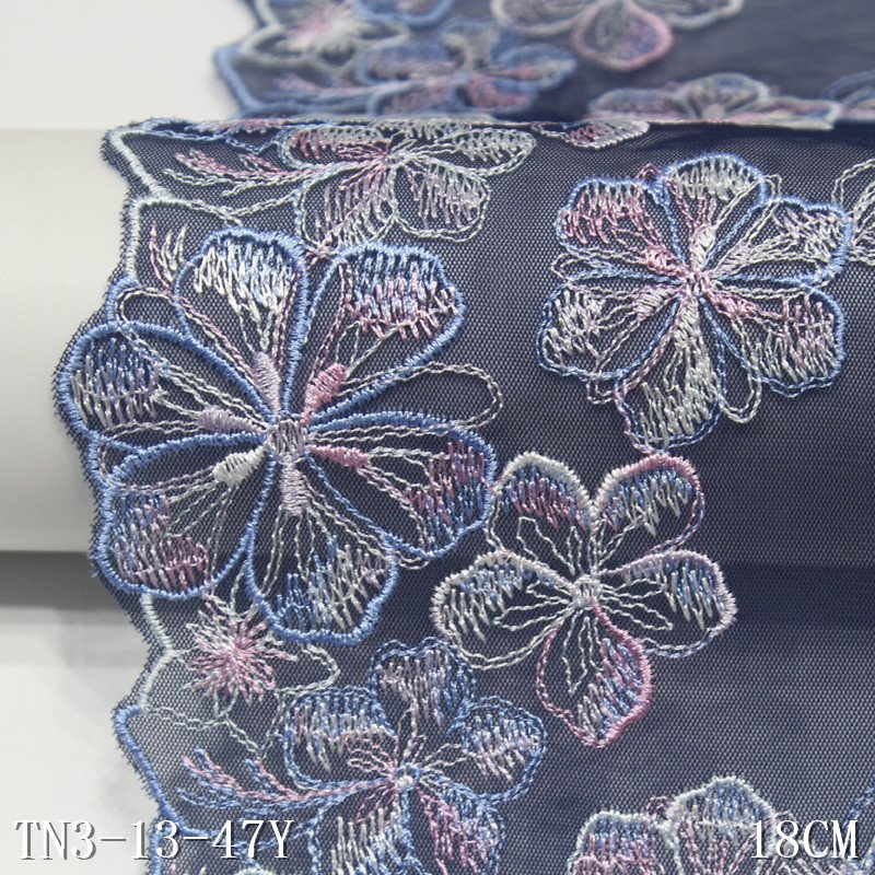 18cm blue embroidery lace flower trimming embroidery lace fabric nylon polyester lace