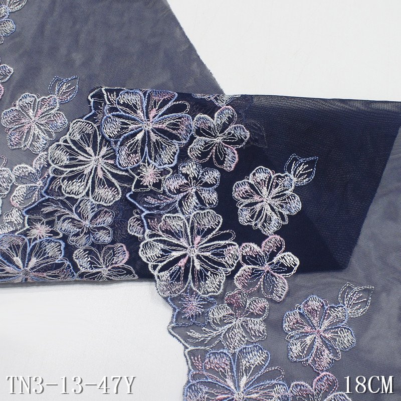 18cm blue embroidery lace flower trimming embroidery lace fabric nylon polyester lace