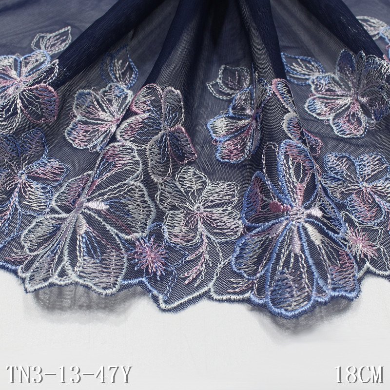 18cm blue embroidery lace flower trimming embroidery lace fabric nylon polyester lace