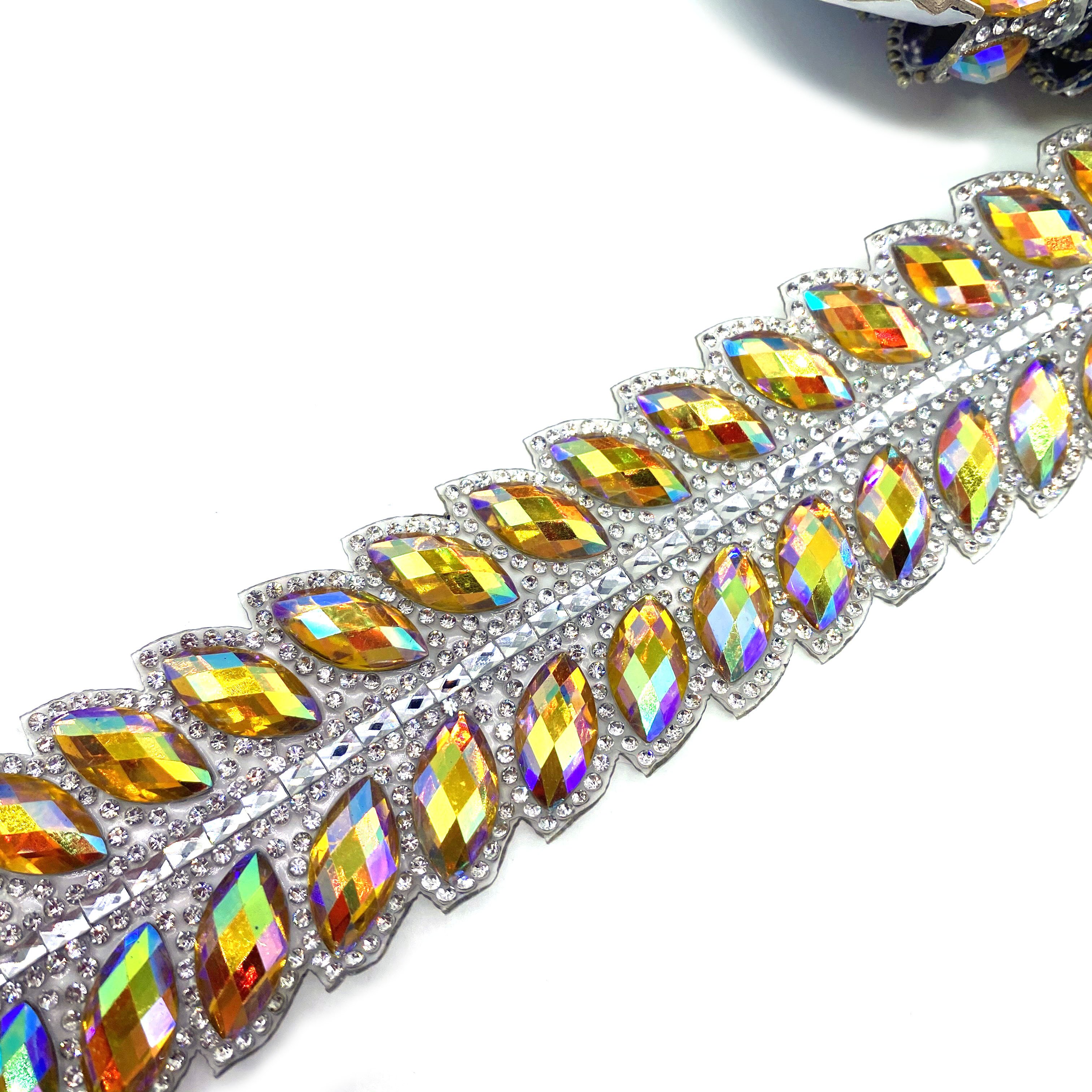 custom color iron- on garment hot fix yellow AB resin rhinestone trim for carnival party clothes accessories