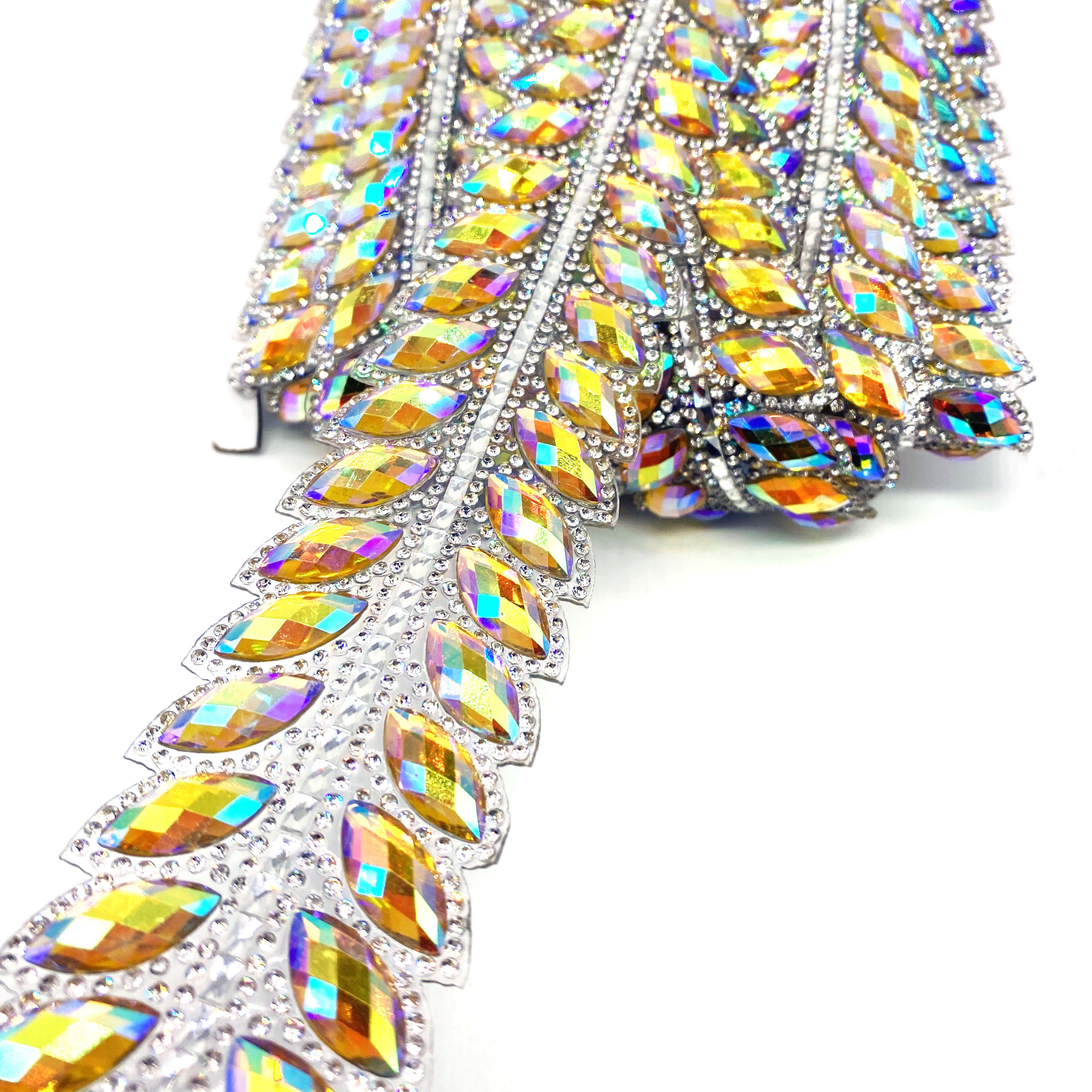 custom color iron- on garment hot fix yellow AB resin rhinestone trim for carnival party clothes accessories
