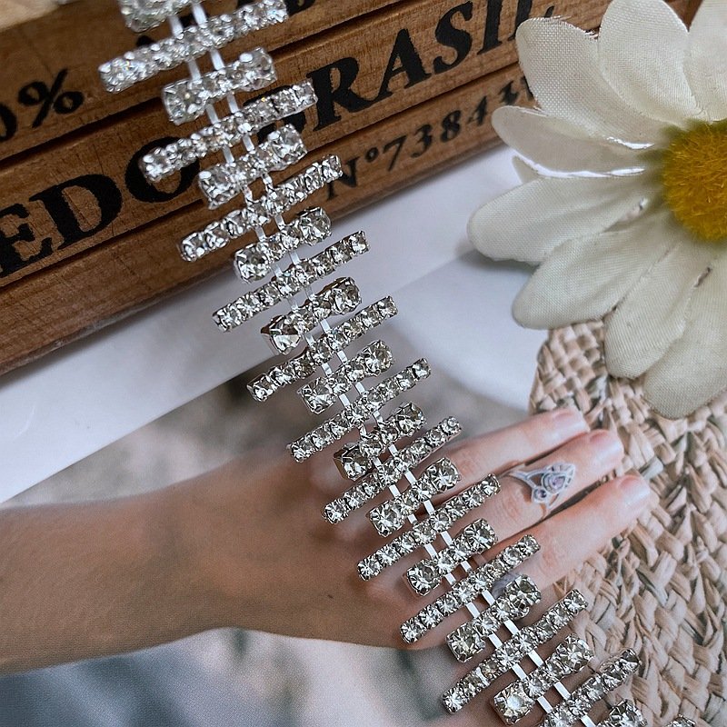 Glass DIY Crystal Ab Drop Shape Strass Sewing Rhinestone Cup Dress Chain Bling Trim Champagne Rhinestone Trim For Clothes