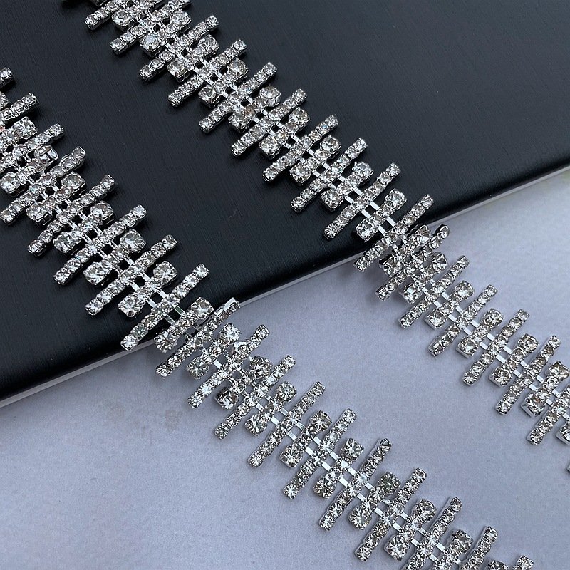 Glass DIY Crystal Ab Drop Shape Strass Sewing Rhinestone Cup Dress Chain Bling Trim Champagne Rhinestone Trim For Clothes