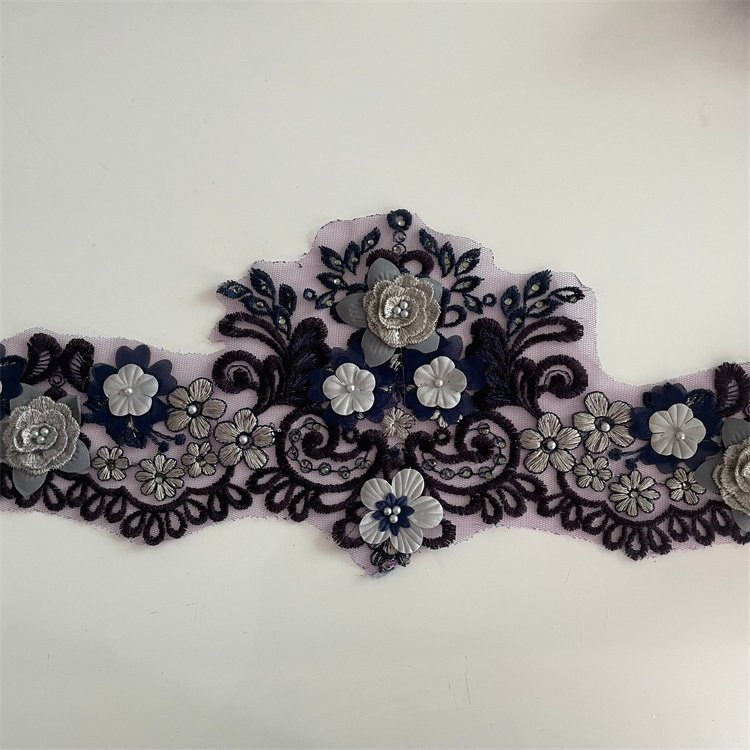 New Luxury Polyester 3D Flower Pearl Beaded Border Lace Trim