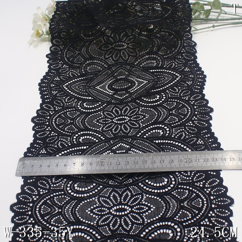 Fashion Decoration 24cm Black Stretch Lace Nylon Spandex Knitting Lace Trim Underwear Lace
