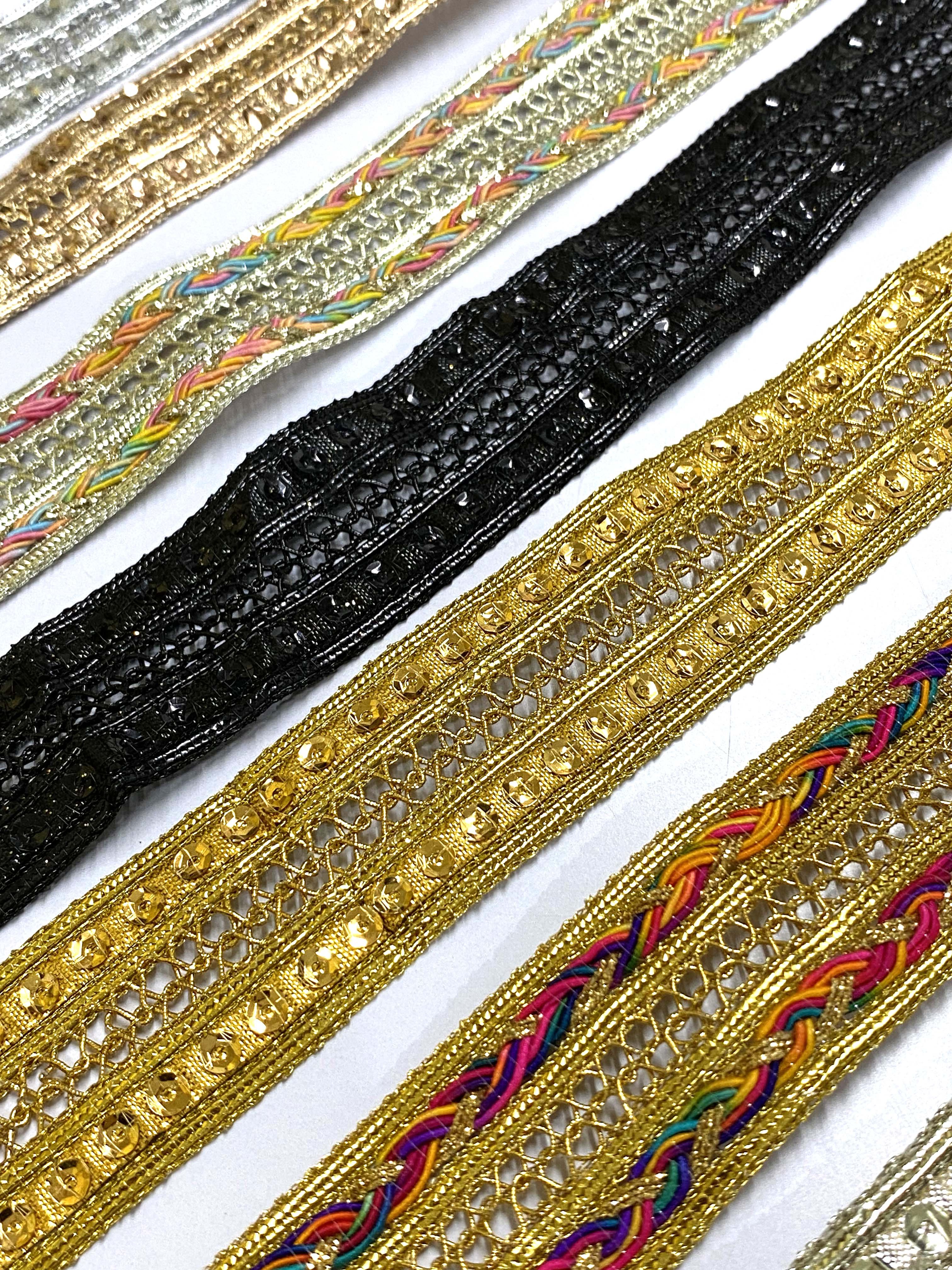 9m 27mm Wide Colored Trim Metallic Scrallop Scroll Lace with Rhinestone & Bead Decoration for Sewing Table Cloth Decor
