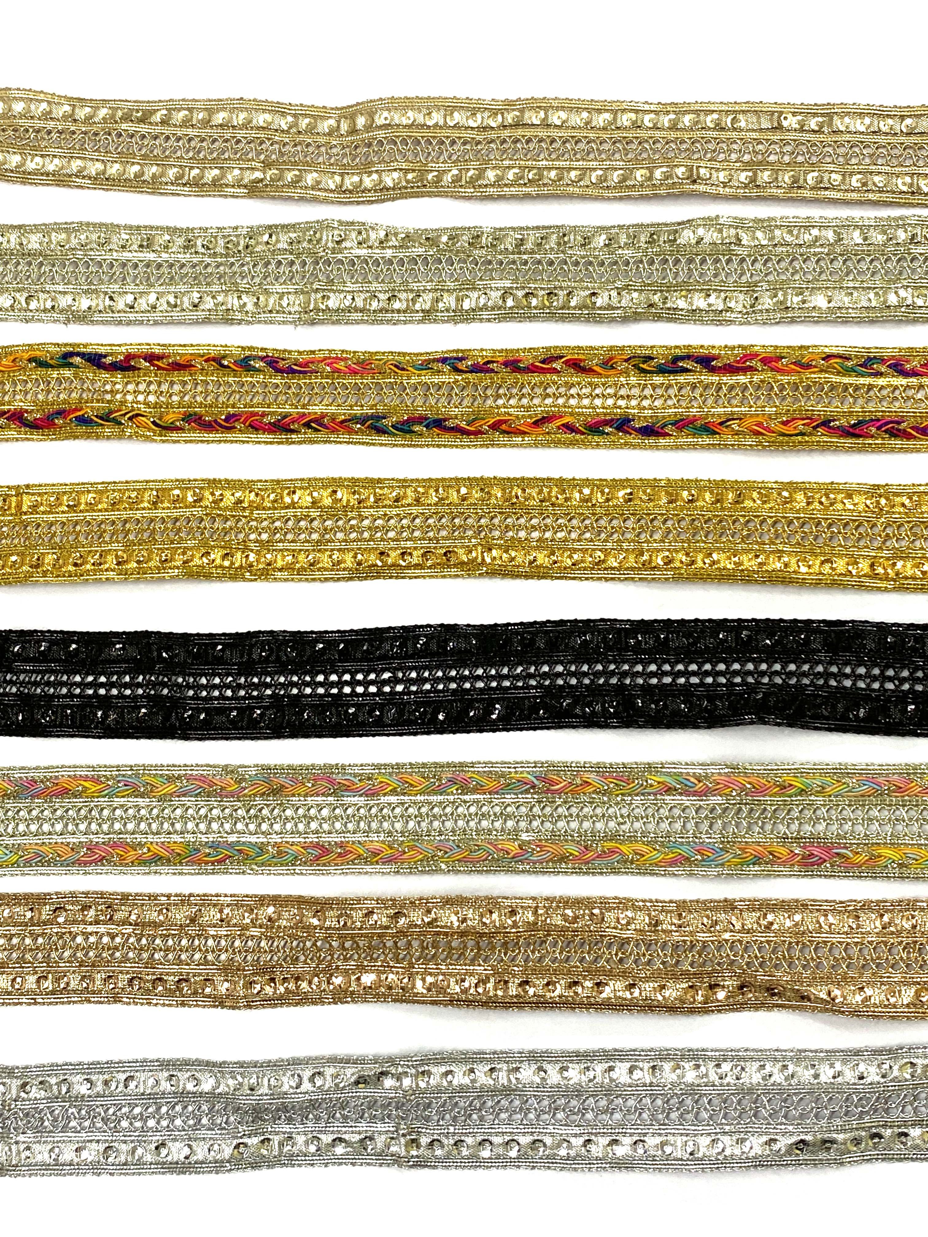 9m 27mm Wide Colored Trim Metallic Scrallop Scroll Lace with Rhinestone & Bead Decoration for Sewing Table Cloth Decor