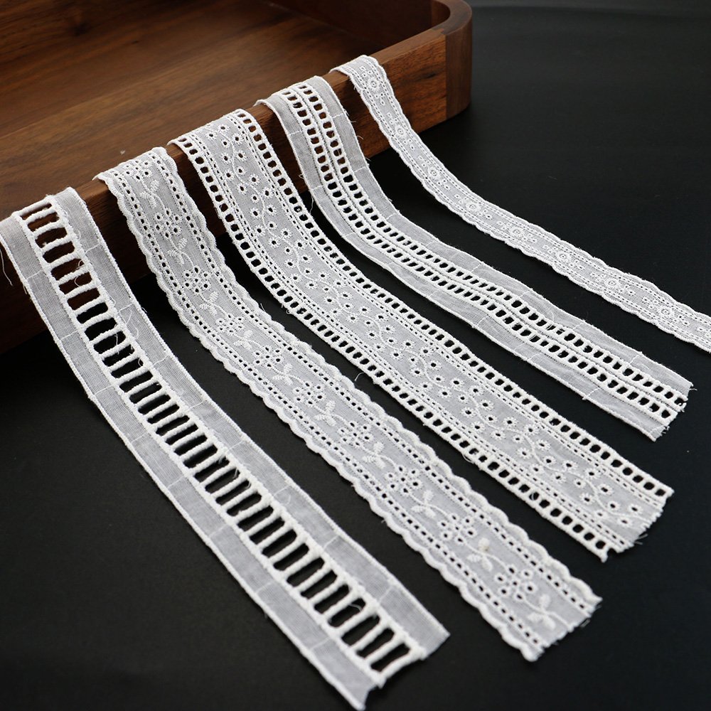 Custom Size White Cotton Embroidery Eyelet Lace Trim for Dress Skirt