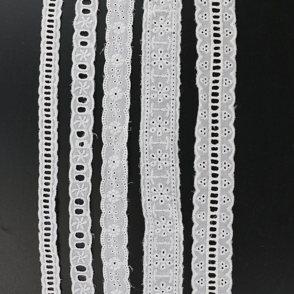 Custom Size White Cotton Embroidery Eyelet Lace Trim for Dress Skirt