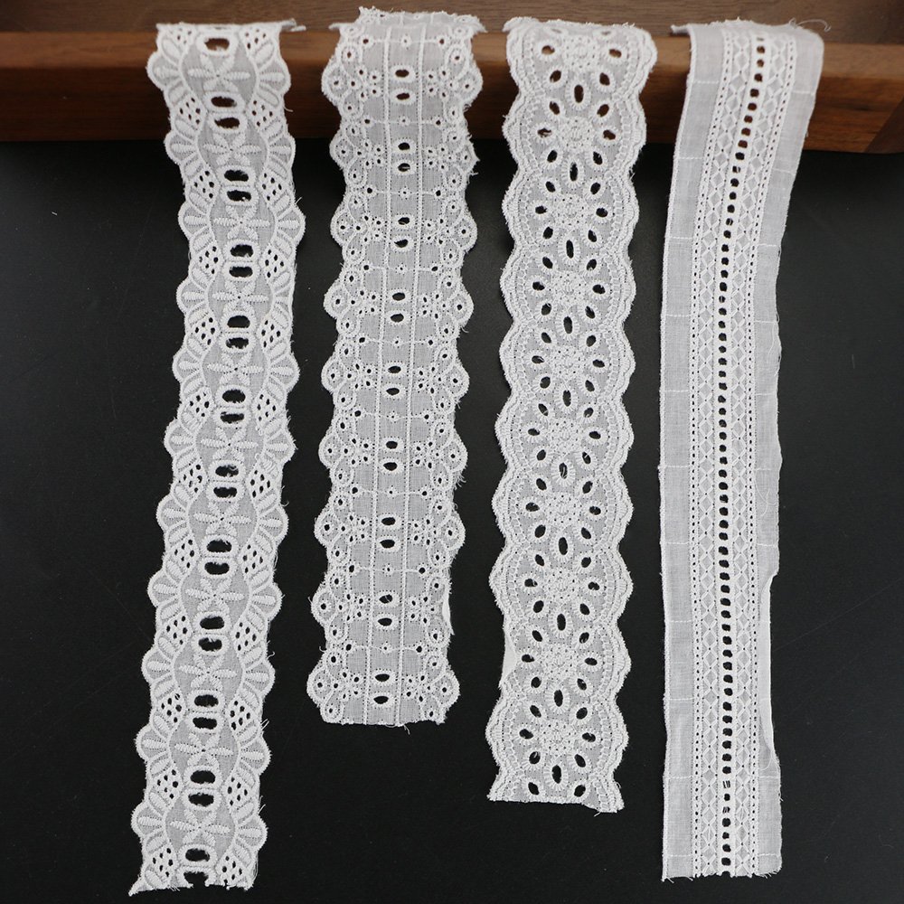 Custom Size White Cotton Embroidery Eyelet Lace Trim for Dress Skirt