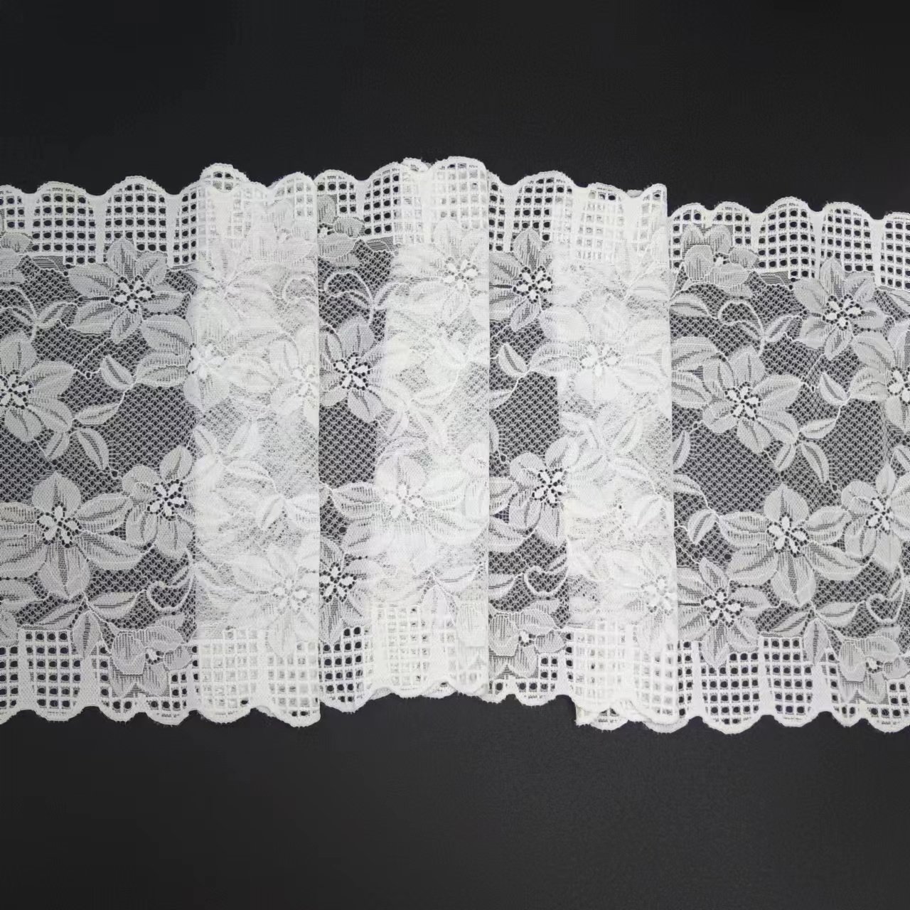 Soft White Roll Knitted Elastic Laces Lace Trim Voile Nylon Spandex Lace Fabric Customized Size for Women's Underwear