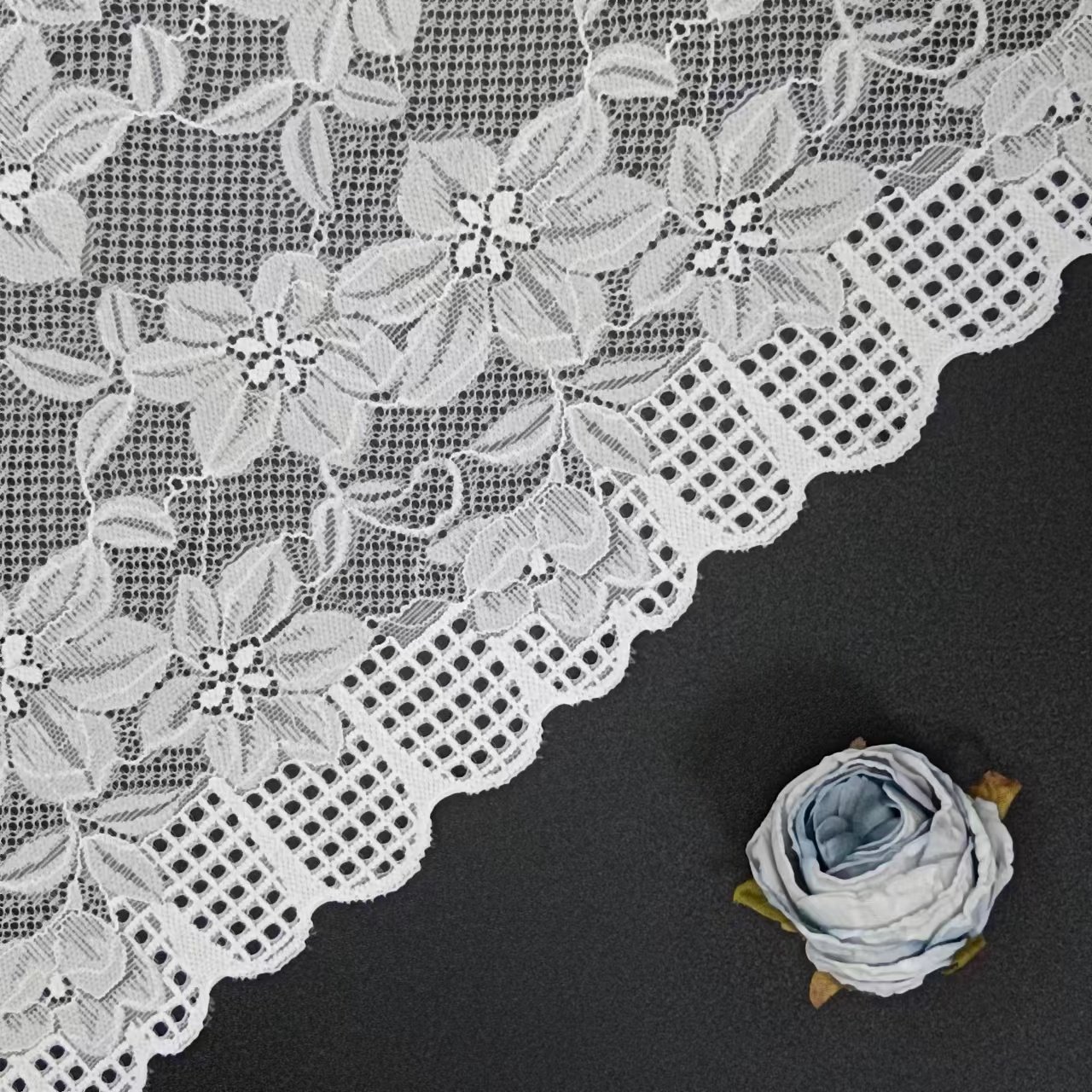 Soft White Roll Knitted Elastic Laces Lace Trim Voile Nylon Spandex Lace Fabric Customized Size for Women's Underwear