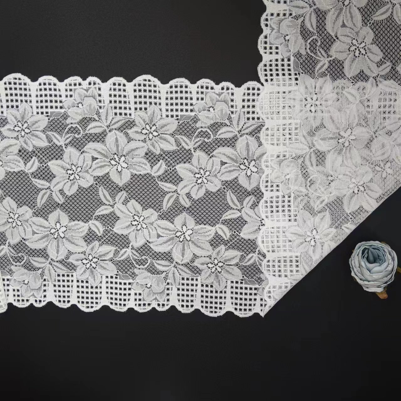 Soft White Roll Knitted Elastic Laces Lace Trim Voile Nylon Spandex Lace Fabric Customized Size for Women's Underwear
