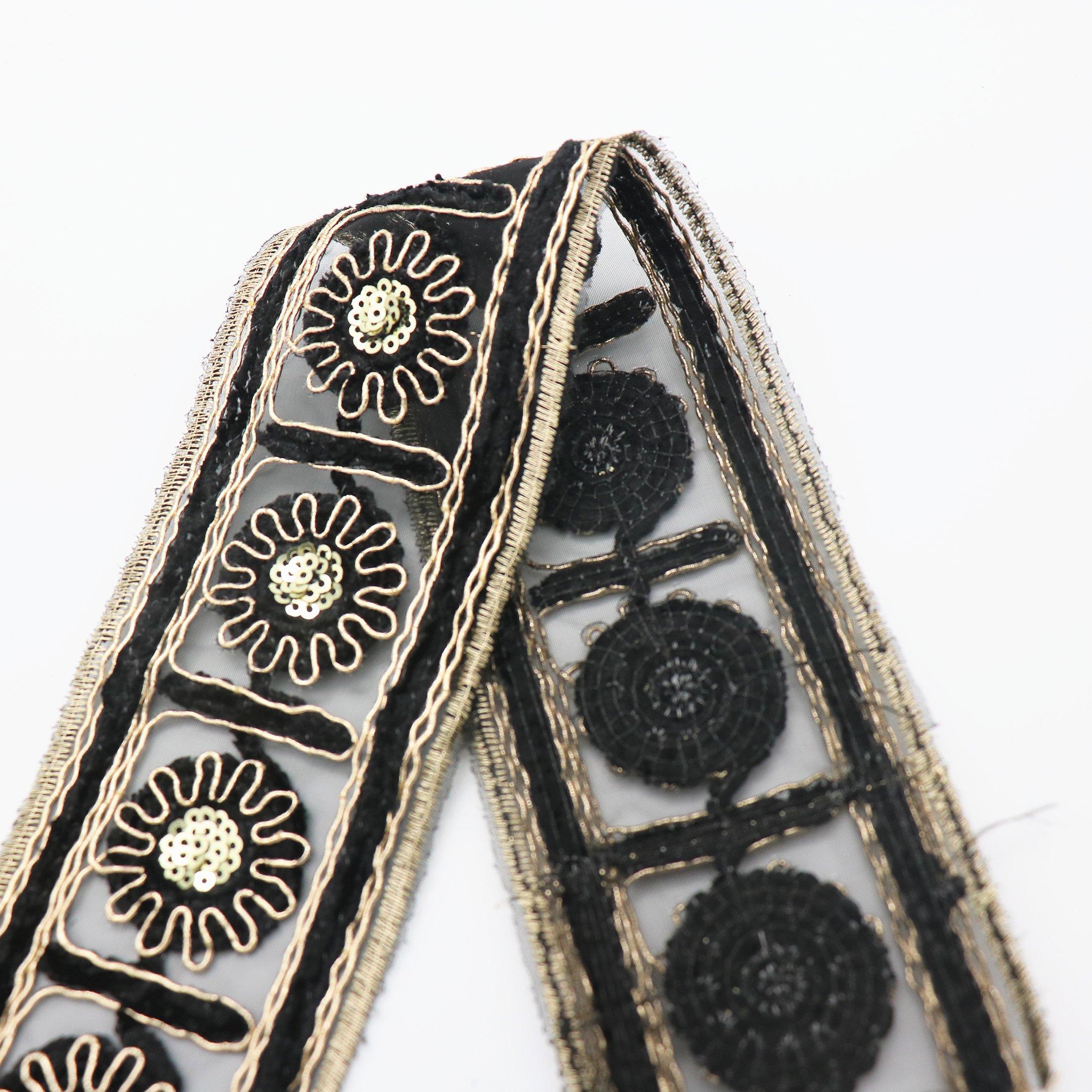 Black Mesh bottom lace trim Embroidered Flower Lace sewing Fabric Roll