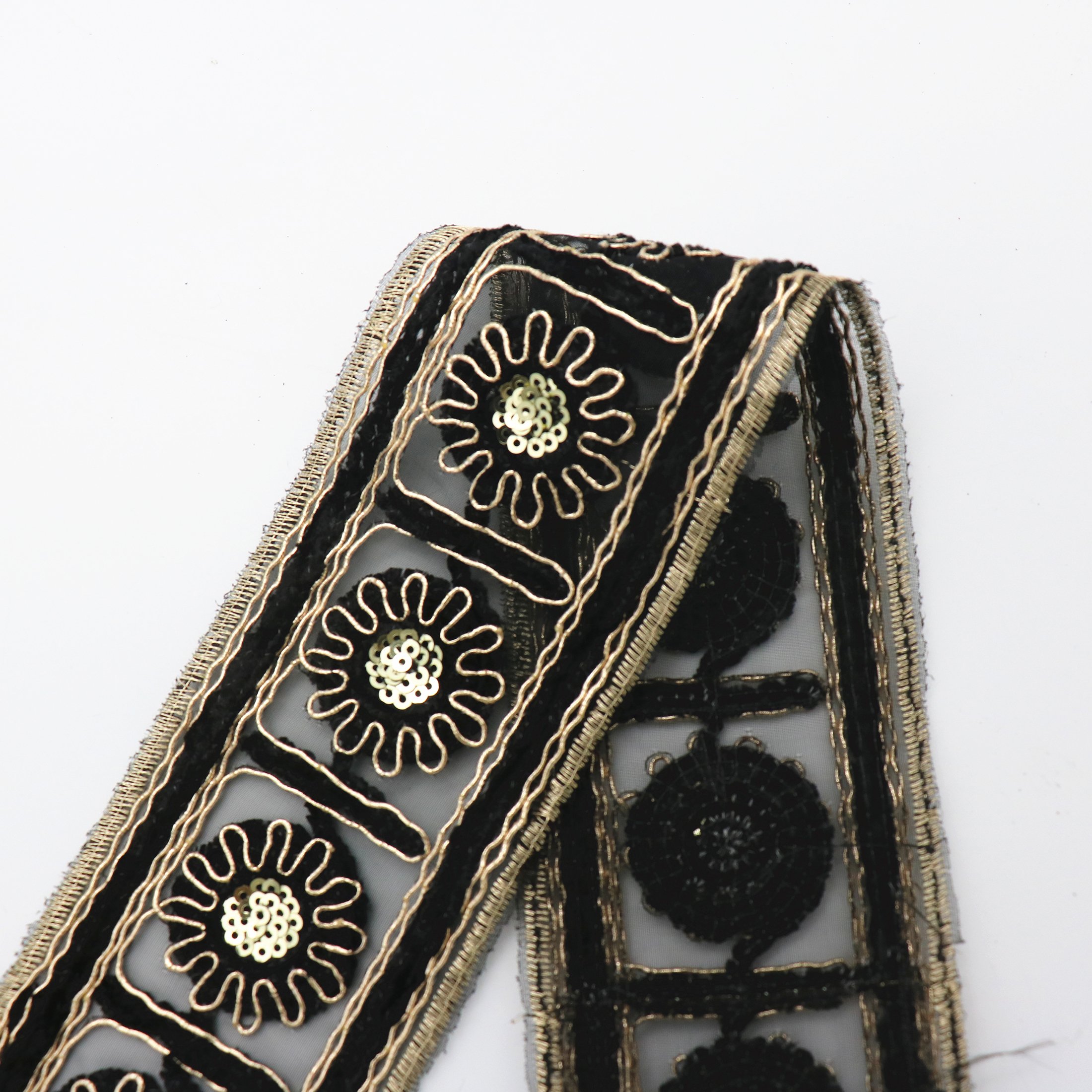 Black Mesh bottom lace trim Embroidered Flower Lace sewing Fabric Roll