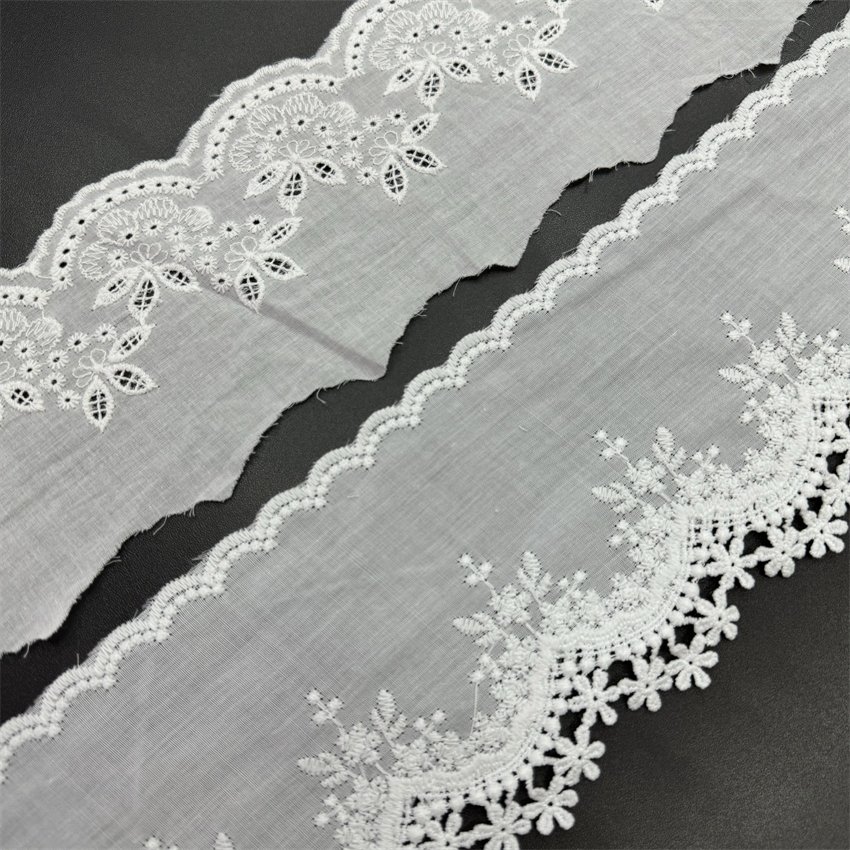 Fine woven cotton fabric carvend holes Trimming lace water soluble Embroidery border lace trim garment