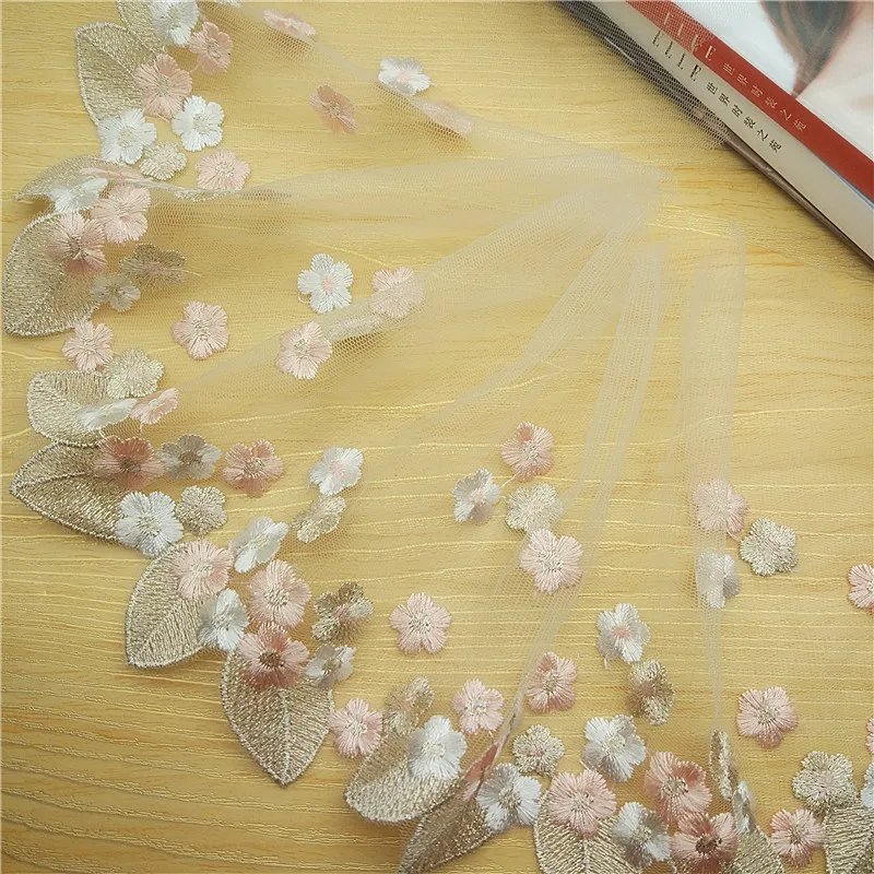 Party Wedding Dress Sewing Accessories 20CM Wide Luxury Gold Mesh Embroidered Leaf Flower Lace Fabric for Fringe Trimmings