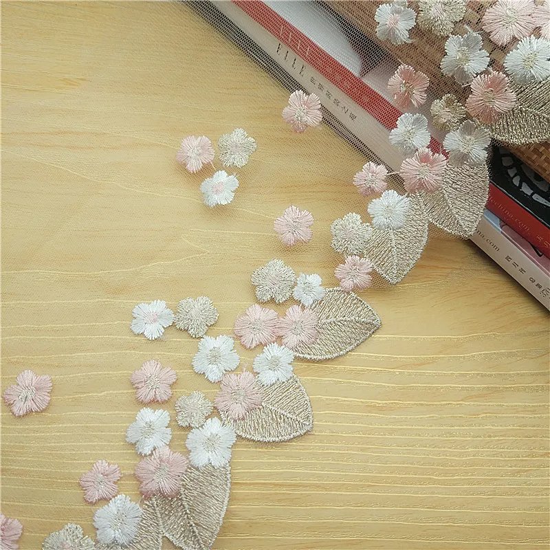 Party Wedding Dress Sewing Accessories 20CM Wide Luxury Gold Mesh Embroidered Leaf Flower Lace Fabric for Fringe Trimmings