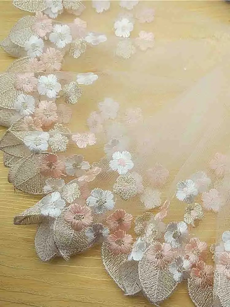 Party Wedding Dress Sewing Accessories 20CM Wide Luxury Gold Mesh Embroidered Leaf Flower Lace Fabric for Fringe Trimmings