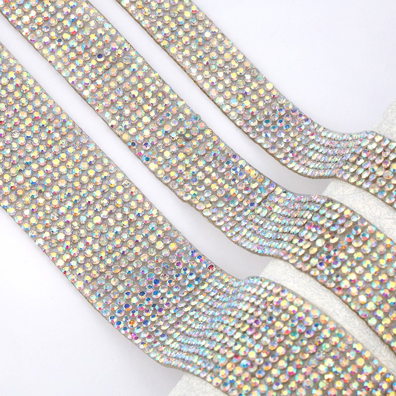 1 Yard 6/8/12 Rows Sewing Rhinestone Chain Trim Hot Fix Crystal Glass Rhinestone Tape for Garment Dress Decoration