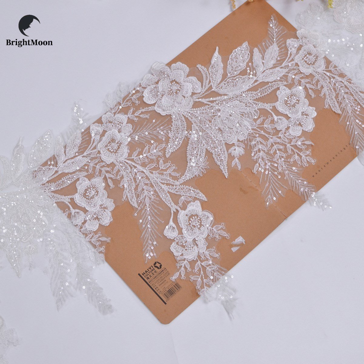 Wholesale high quality french bridal veil white flower embroidered lace trim with tulle net crystal sequins embroidery