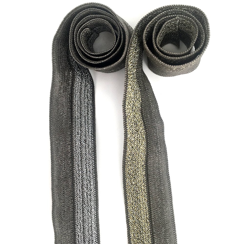 Wholesale nylon spandex bling fold over elastic band ribbon bias binding tape for garment underwear