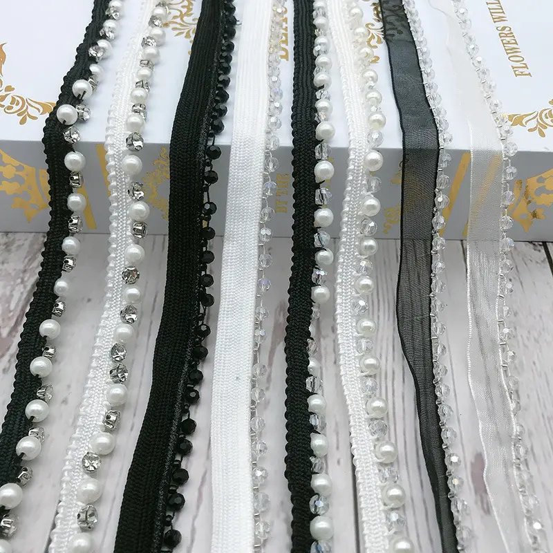 Metal Edge Silver rhinestone Chain fringe trim Embellishment for women clothing