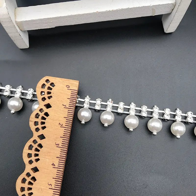 Metal Edge Silver rhinestone Chain fringe trim Embellishment for women clothing