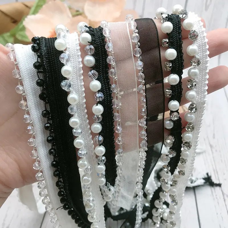 Metal Edge Silver rhinestone Chain fringe trim Embellishment for women clothing