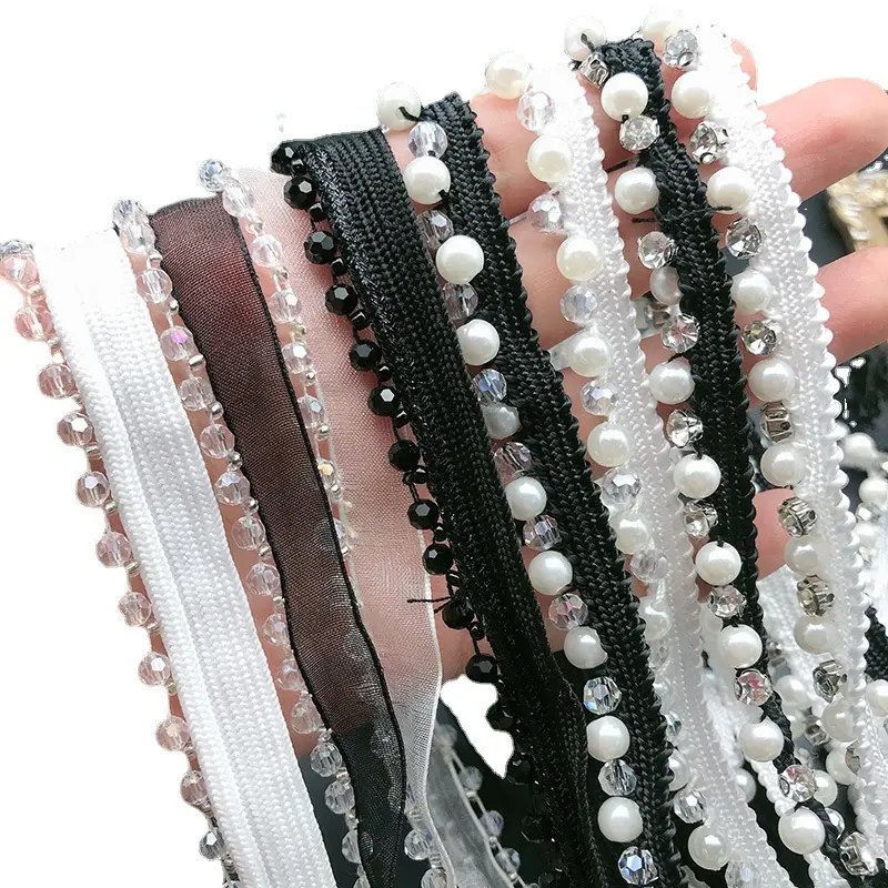 Metal Edge Silver rhinestone Chain fringe trim Embellishment for women clothing