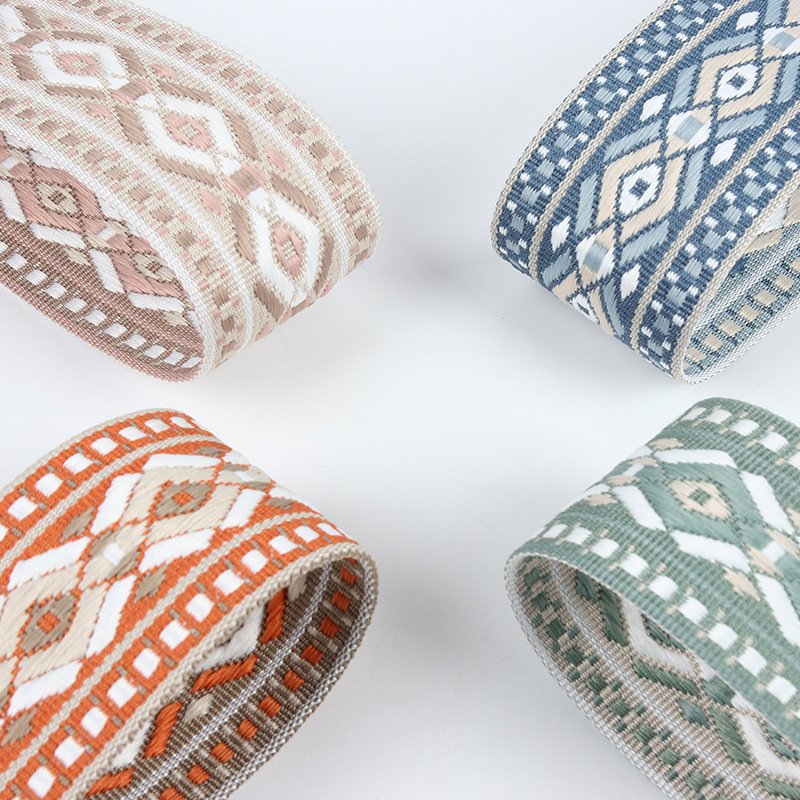 Custom polyester jacquard ribbon vintage border tape floral diamond pattern woven ethnic embroidered jacquard trimming ribbon