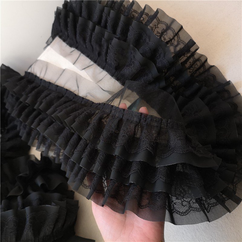 11cm Embroidery three layers Mesh Chiffon Lace Trims Pleated Prince Fringe Handmade Ribbon Craft for Wedding Dresses Decoration