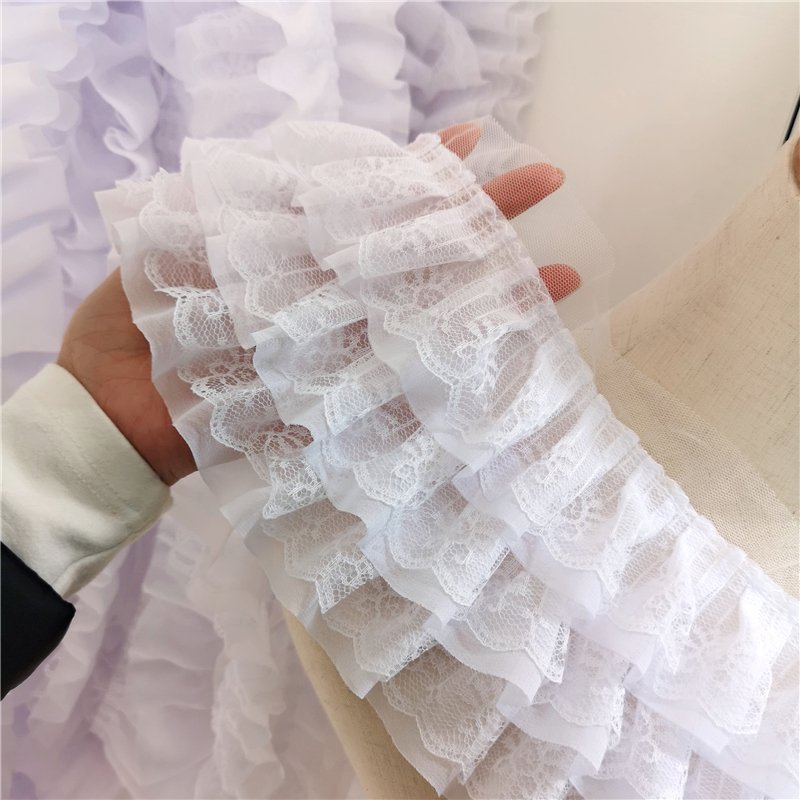11cm Embroidery three layers Mesh Chiffon Lace Trims Pleated Prince Fringe Handmade Ribbon Craft for Wedding Dresses Decoration