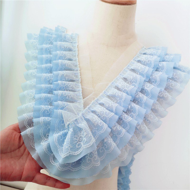 11cm Embroidery three layers Mesh Chiffon Lace Trims Pleated Prince Fringe Handmade Ribbon Craft for Wedding Dresses Decoration