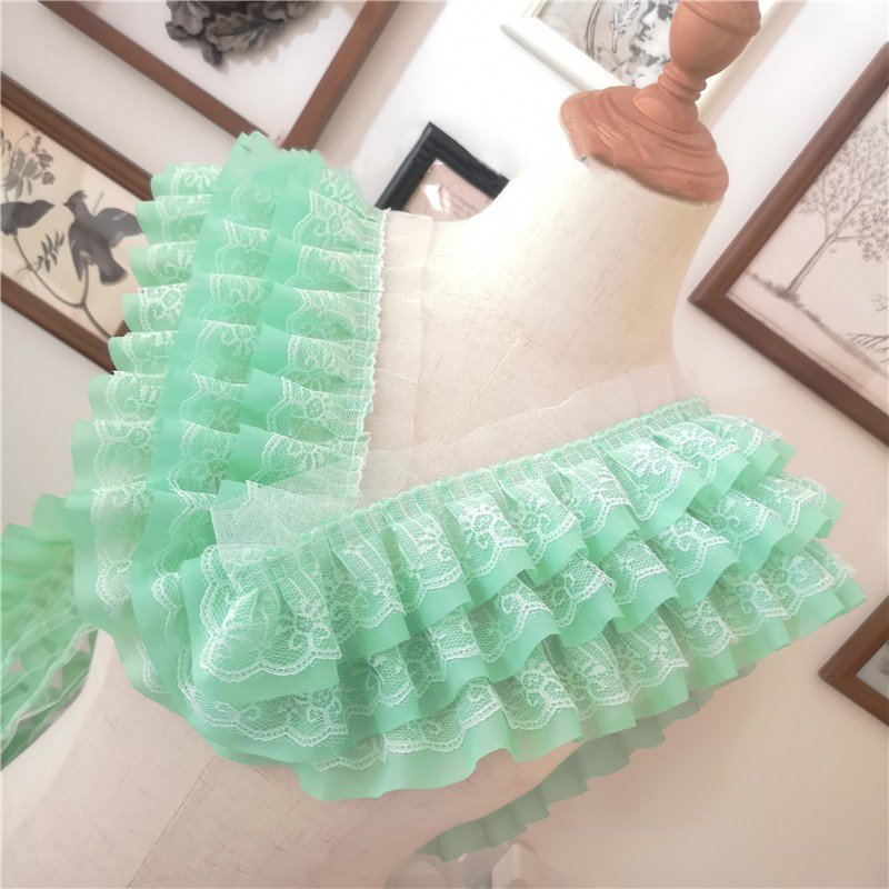 11cm Embroidery three layers Mesh Chiffon Lace Trims Pleated Prince Fringe Handmade Ribbon Craft for Wedding Dresses Decoration