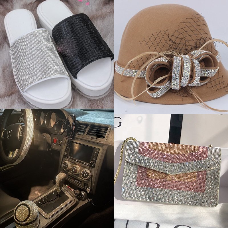 24*40cm SS6 Full Glass Diamond Trim Rhinestone Iron On Transfer Design Mesh Strass Crystal Roll Sticker Car Wedding Decoration
