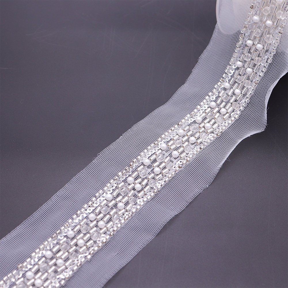 New Arrivals Evening Dress Decorative Pearl Beaded Lace Ribbon Trim White Embroidered Lace Trim
