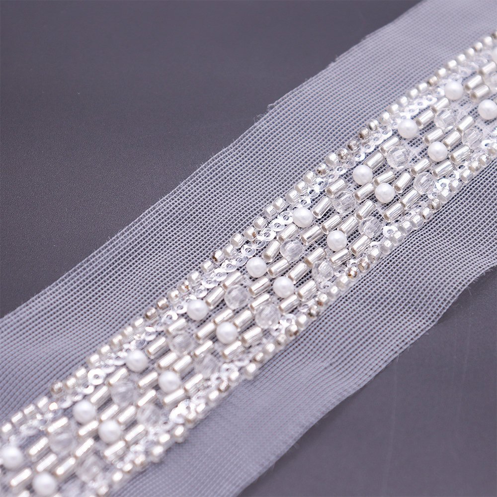 New Arrivals Evening Dress Decorative Pearl Beaded Lace Ribbon Trim White Embroidered Lace Trim