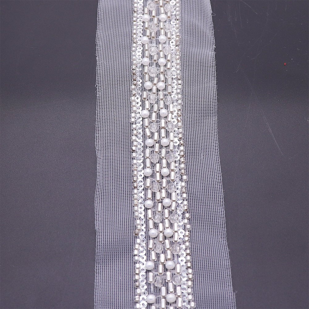 New Arrivals Evening Dress Decorative Pearl Beaded Lace Ribbon Trim White Embroidered Lace Trim