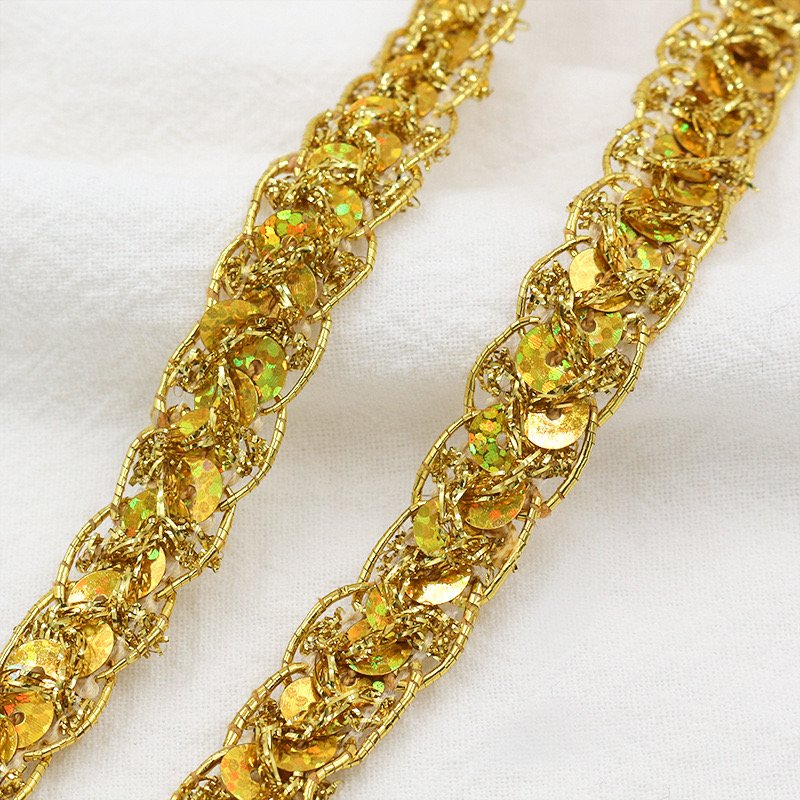 Wholesale Price African Style 1CM width gold beaded wavy woven ribbon party dress trim