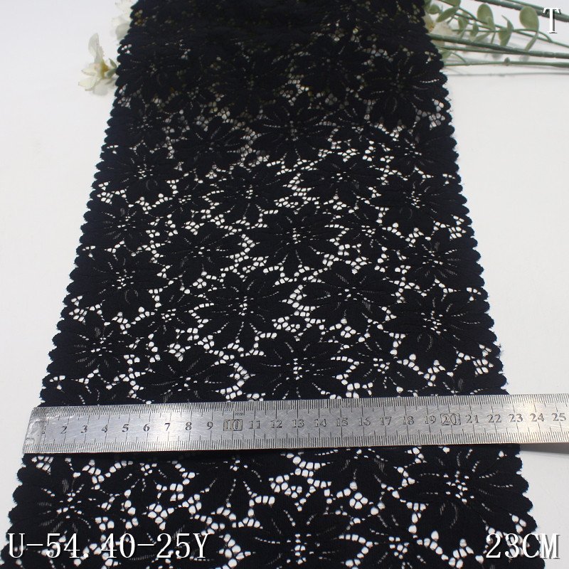 Classic multicolor nylon spandex dress lace fabric black wide stretch elastic flower lace material trim 23cm for women lingerie