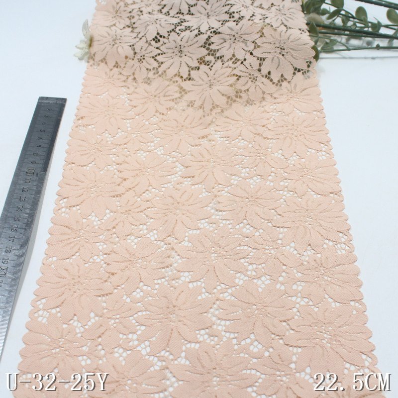 Classic multicolor nylon spandex dress lace fabric black wide stretch elastic flower lace material trim 23cm for women lingerie