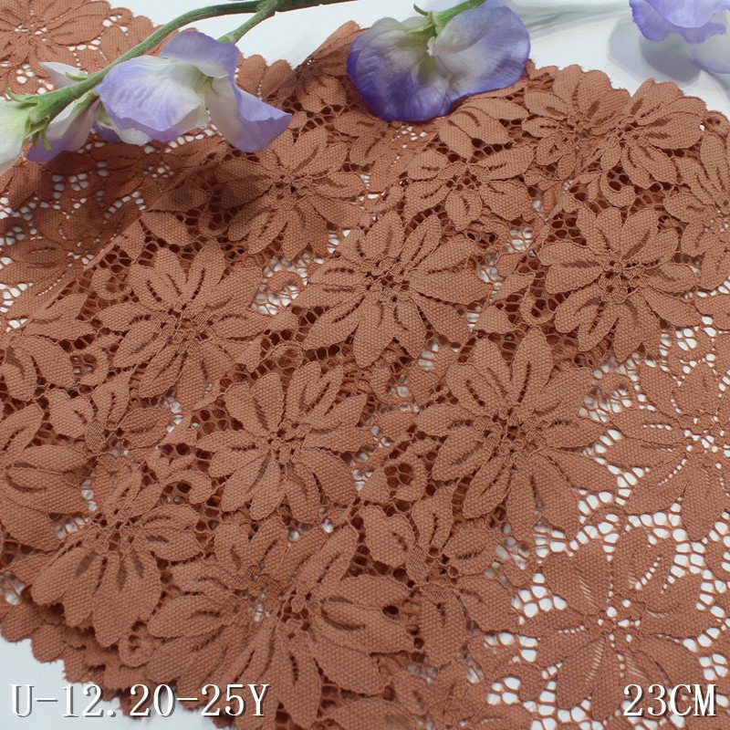 Classic multicolor nylon spandex dress lace fabric black wide stretch elastic flower lace material trim 23cm for women lingerie