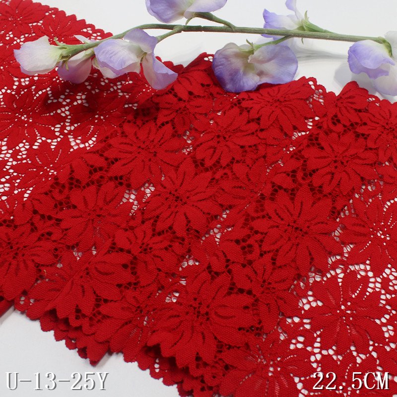 Classic multicolor nylon spandex dress lace fabric black wide stretch elastic flower lace material trim 23cm for women lingerie