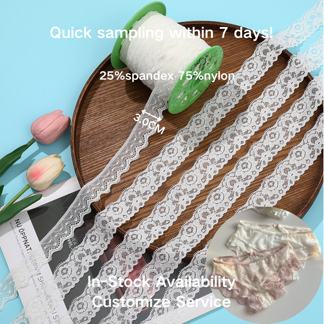XHJ-6303 Stock High Quality Factory Price Soft Hand feel High Wear Lingerie Bra French Elastic Lace Stretch Lace Trim
