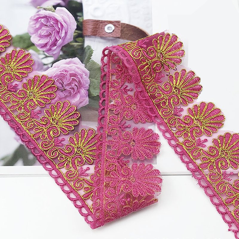 China Manufacturers Trim Wide 6.5cm Wedding Lace Gold Embroidery Border Lace For Decorative Bridal Clothing Accessories
